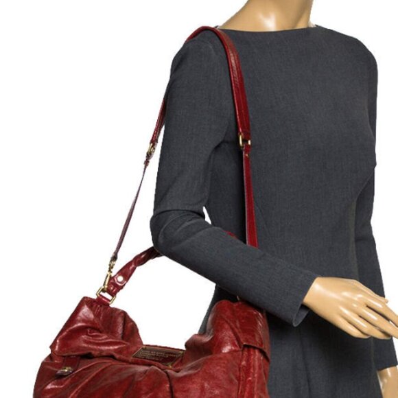 Marc Jacobs Classic Red Persimmon Q Hillier pleated Hobo Bag - Picture 5 of 7